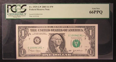 2003 $1 Federal reserve Star Note Chicago FR#1929-G* PCGS 66PPQ - Image 1 of 2