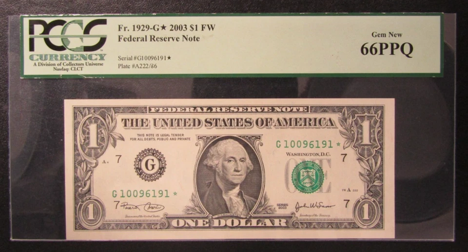 2003 $1 Federal reserve Star Note Chicago FR#1929-G* PCGS 66PPQ - Image 1 of 2