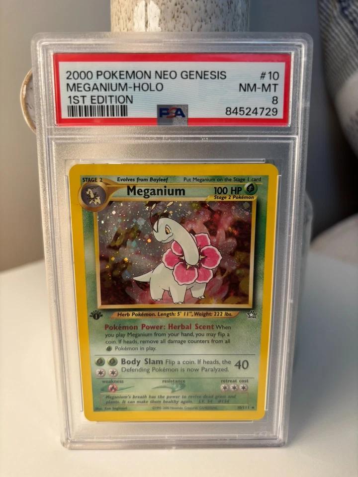 PSA 8 2000 Pokemon 1st Edition Meganium 10/111 Neo Genesis Holo NM/Mint 💎 - Image 1 of 3
