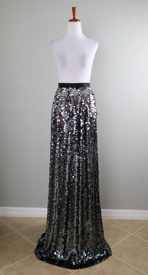 COLECCIÓN ST. JOHN NUEVA CON ETIQUETAS $1295 Increíble Maxi Falda Lentejuelas Ombre Caviar Talla 10 Foto 1 de 4