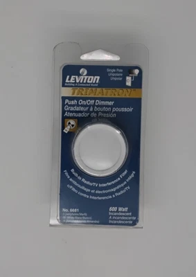 Leviton 6681-IW Push On/Off Dimmer Single Pole 600W Incandescent Ivory/White - Image 1 of 3