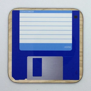 Blue Floppy Disc - Novelty Hot Drinks Coaster / Bar Mat -Sturdy, Gloss, Original - Picture 1 of 1