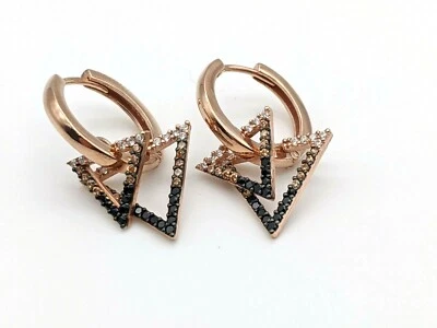 925 Sterling Silver Topaz Women's Earrings Rose Gold Triangle  - Image 1 of 4