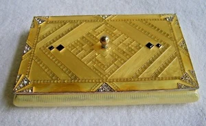 Vintage Art Deco Kosmetikbox Emaille über Metall Strass akzentuiert verspiegelt - Bild 1 von 8