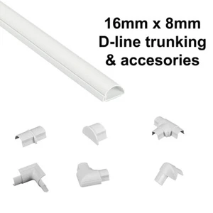 D-LINE SELF ADHESIVE TRUNKING CABLE COVER PVC PLASTIC 16x8mm ACCESSORIES WHITE - Picture 1 of 20