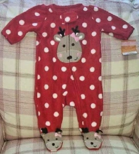 CARTER'S CHRISTMAS BABY GIRL BLANKET SLEEPER RED REINDEER SIZE NEWBORN NEW - Picture 1 of 1