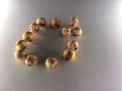 13 x 10mm yellow/red  handmade polymer clay fimo beads hole 2mm. - Image 1 of 4