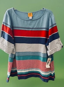 Ruby Rd Womens Blouse Top Pullover Stretch Striped Multicolor 2X Roll Tab NWT! - Picture 1 of 8