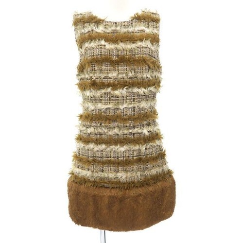 Abito donna CHANEL smanicato montone tweed taglia 38 marrone beige lana originale