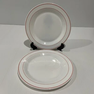 2 Arcopal White Milk Glass Dinner Plates 2 Pink Rings - 23.5cm France ARC - Picture 1 of 8
