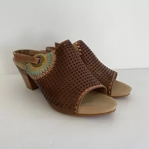 L'ARTISTE Spring Step Millie Boho Heel Slingback Sandals Tan Leather EU 40 US 9 - Picture 1 of 8