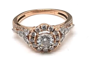Zales brand 1 Ct Genuine Nat Diamond HALO Ring Solid Real 14k Rose Gold Size 6 - Picture 1 of 5