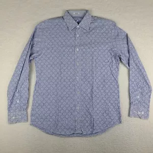 Bugatchi Uomo Shirt Mens Large Blue Geometric Striped Shaped Fit Button Up * - Picture 1 of 13