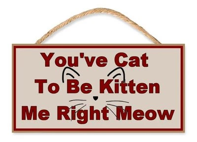 Letrero de madera divertido You've Cat to be Kitten me Right Meow 10" x 5" para amantes de los gatos Foto 1 de 4