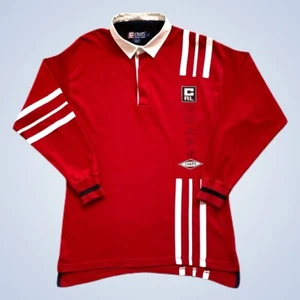 Vintage 1990s Chaps Ralph Lauren L/S Rugby Style Polo Shirt Red L - P2P: 22" - Picture 1 of 10