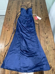 JJ's House 0 Bridesmaid Dress Floor-Length Chiffon Lined Backless Leg Slit Blue - Picture 1 of 10
