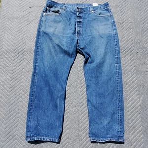 Levi Strauss Blue Jeans 501 Men's Straight Fit Size 42 Waist 32 Length 5 Pckt - Picture 1 of 7