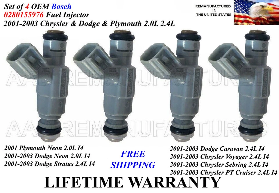Genuine BOSCH Set of 4 Fuel Injectors For 2001-2002-2003 Chrysler Sebring 2.4L - Image 1 of 1