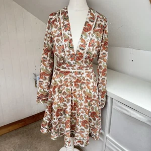 Zimmermann Dress Size 0 UK 8 White & Orange Paisley Print Cotton Short - Picture 1 of 13