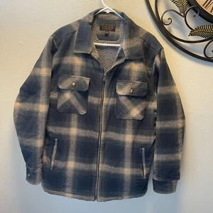 Victory Sportswear Mens L Blue Plaid Sherpa-Lined Zip-Up Jacket Dual Chest Pocke - Picture 1 of 12