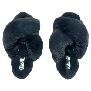 Jessica Simpson Gray Women’s Plush Cross Band Memory Foam Slide Slipper Size 7-8 - Picture 1 of 6