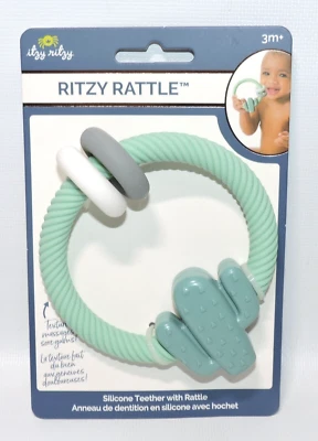 Itzy Ritzy Rattle with Teething Ring Teether Cactus Green Silicone, NEW, NIP - Image 1 of 4