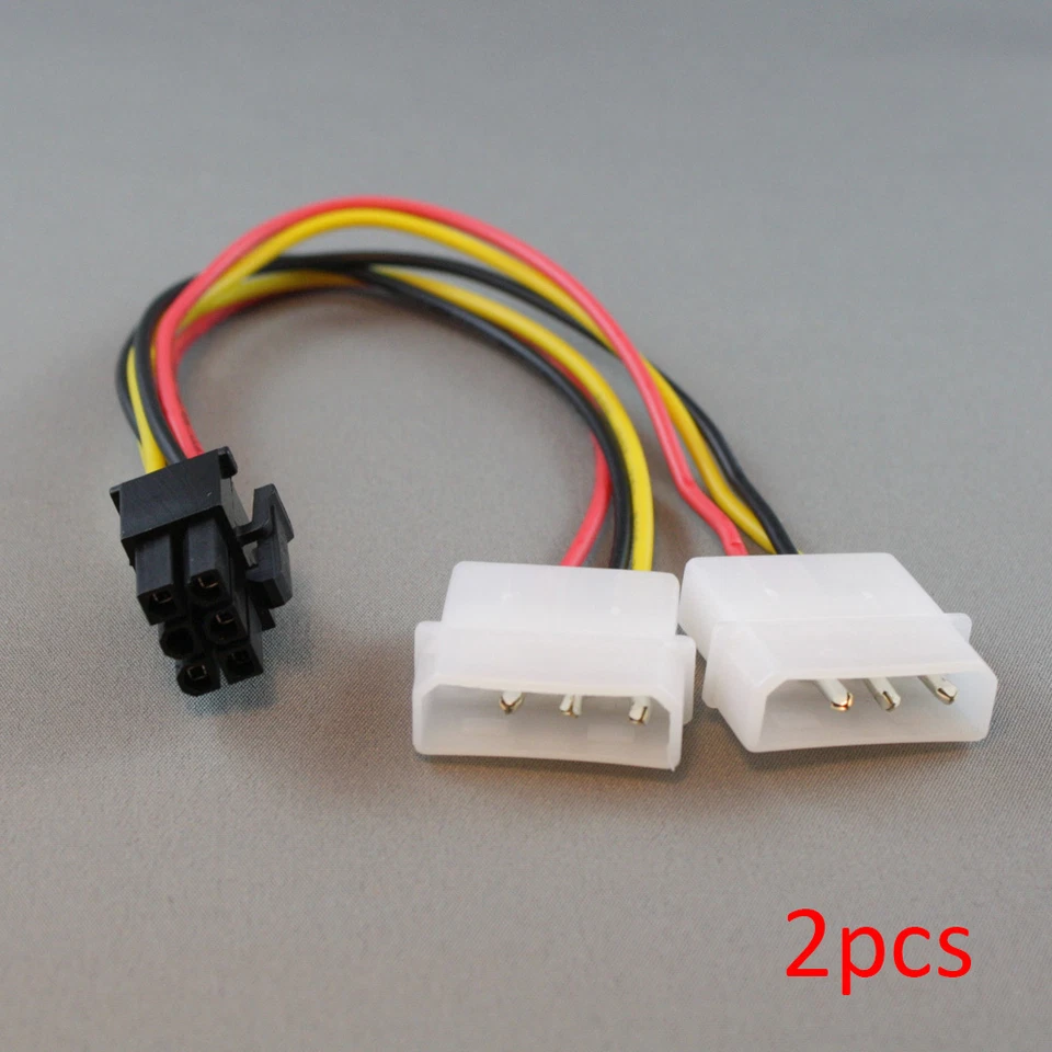 2pcs 7" Inch Dual 4-pin Molex to 6-pin PCI-E PCI Express Power Adapter Cable - Image 1 of 1