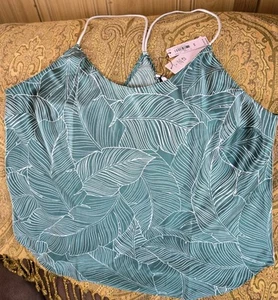 Victorias Secret Satin Racerback Cami Satin Green Leaf Pattern Size Medium NWT!! - Picture 1 of 11