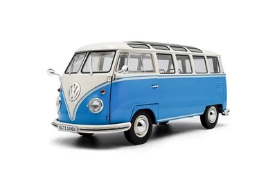VW T1 SAMBA BUS 1962 Blu Bianco Modellino 1:18 Solido - Immagine 1 di 4