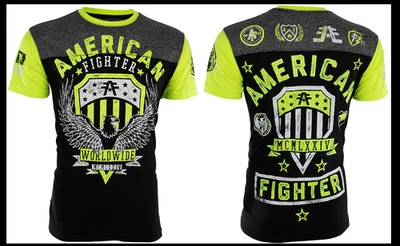 Camiseta AMERICAN FIGHTER Negra Amarilla Neón ELMHURST ARTISAN Atlética Gráfica Nueva con Etiquetas Foto 1 de 4