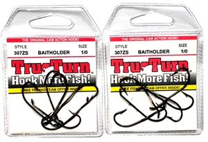 2 PACKS Tru Turn Size 1/0 Down Eye Baitholder Hook Bronze 6 Count Package 307ZS - Picture 1 of 18