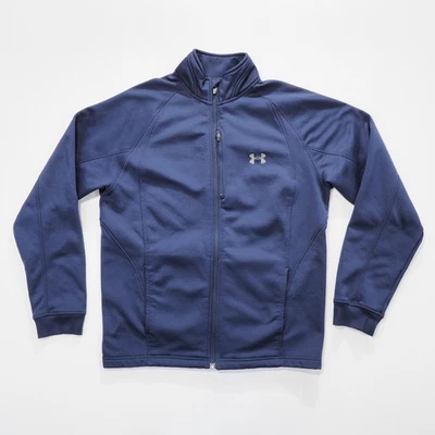 Under Armour 夹克男式大号蓝色全拉链羊毛衬里运动训练 Y2K — 第 1/4 张图片