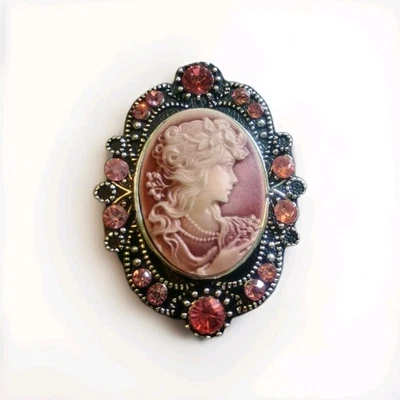 Broche Antiguo Inspirado Vintage Rosa Vidrio Flor Resina Camafeo Prendedor Joyería  Foto 1 de 4