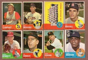 1963 Topps Lote (8) #23 Lopat #26 #39 #49 #56 #99 #103 Essegian #164 Morton (EX) - Imagen 1 de 2