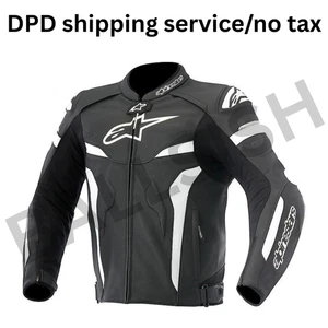 Chaqueta de carreras de moto de cuero blanco y negro Celer para hombre - estilo motocicleta deportiva - Imagen 1 de 1