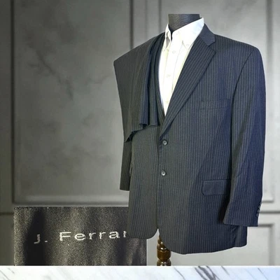 JF J Ferrar 2 Piece Suit Mens 50S Portly 42x24 Dark Gray Stripe Wool - Image 1 of 4