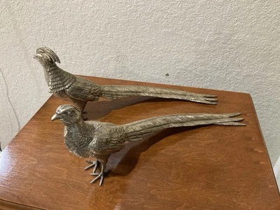 Beautiful Male and Female Metal Pheasants. Gold and Silver Tone.  About 12”. - Image 1 of 3