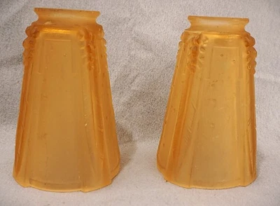 一对 Muller Freres 艺术装饰玻璃古董灯罩签名 2.25 英寸 Fitter — 第 1/4 张图片