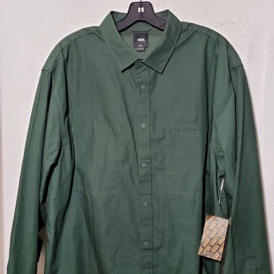 Vans Jacket Mens Medium Green Greenworth LS Woven Deep Forest Loose Fit Shirt - Image 1 of 4