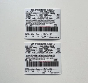 Ford Door Jamb Data Decal Permanent Sticker ID Tag Derated Custom BOLD - Picture 1 of 1