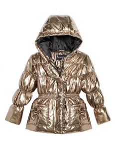 Nueva chaqueta acolchada S. ROTHSCHILD para niñas pequeñas con capucha metálica de bronce 6X - Imagen 1 de 5