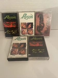 Lot Of 5 Poison Cassettes Look What The Cat Dragged In Flesh and Blood Open Up - Picture 1 of 2
