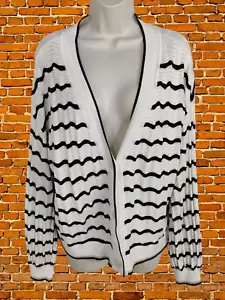 OLIVER BONAS IVORY NAVY CARDIGAN SIZE UK 12 VISCOSE WOMENS LOOSE FIT JUMPER TOP - Picture 1 of 5