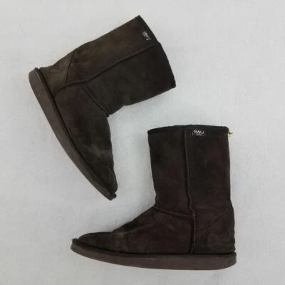 Botas Emu Marrón 9 Lana Merino Gamuza Cuero Púrpura Cremallera Piel Tobillo Pull On Foto 1 de 4