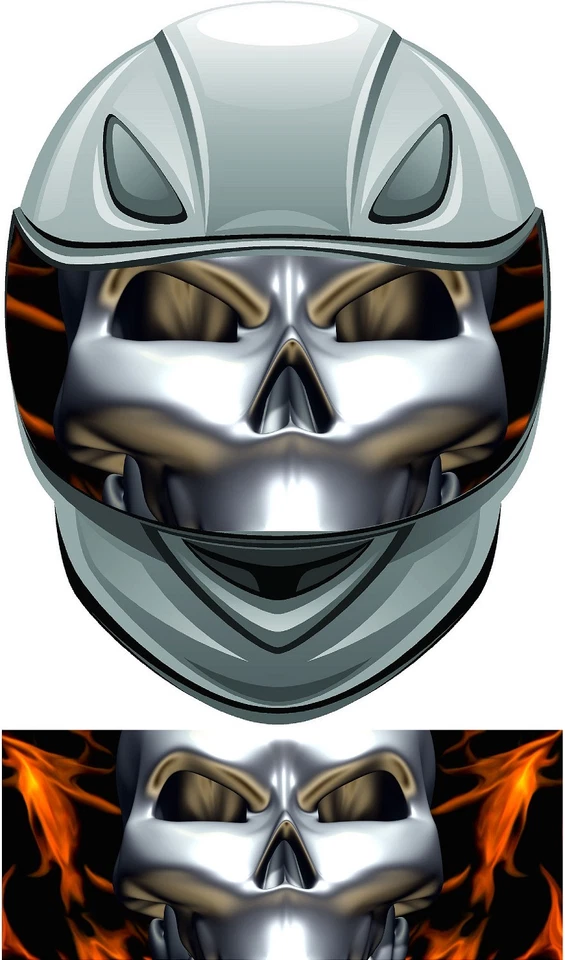 Chrome Skull flame fire helmet visor wrap tint vinyl graphic decal - Image 1 of 1