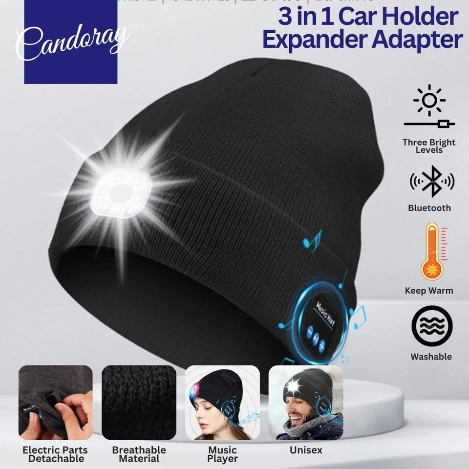 Bluetooth 5.0 LED Beanie Hat with Music Speakers Mic Rechargeable Cap Head Light - image 1 of 4