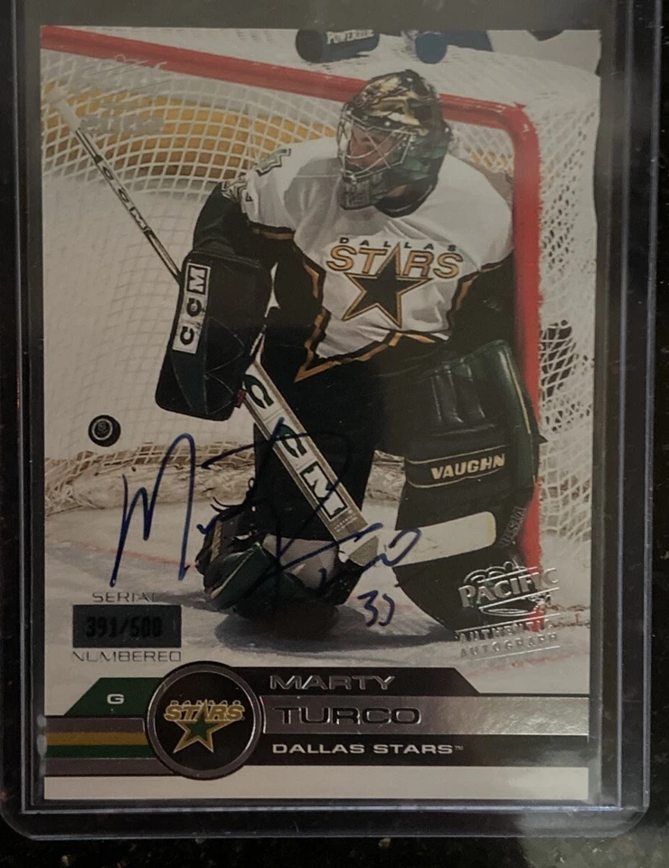 2001-02 PACIFIC MARTY TURCO AUTHENTIC AUTOGRAPH AUTO SILVER #ed 391/500 - Image 1 of 4