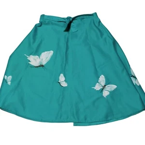 Falda turquesa envolvente vintage hecha a mano mariposas única en su clase mariposa años 70 - Imagen 1 de 12