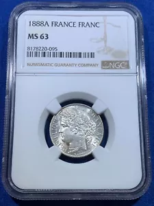 FRANKREICH 1 Franc 1888A NGC MS63 Dritte Republik 1870-1941 Silbermünze - Bild 1 von 6