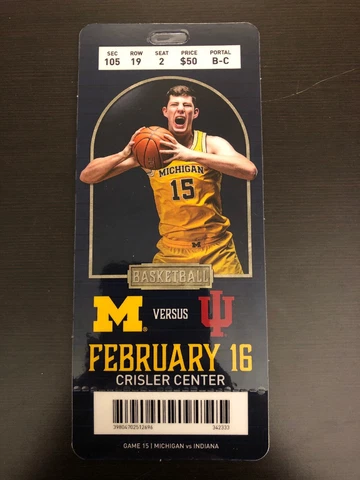 2020 Michigan Wolverines vs Indiana Hoosiers Basketball Plastic Ticket Stub Cover